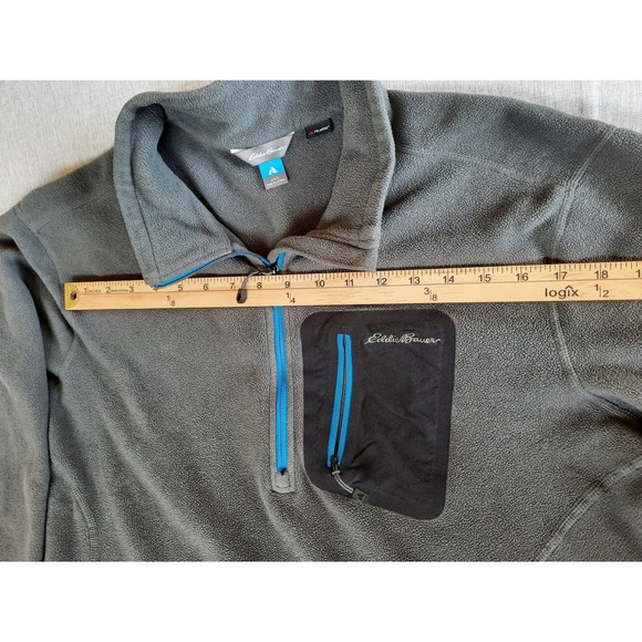 Eddie Bauer Men's Large Gray Fleece Polartec‎ 1/4 Zip Pocket Pullover Sweater - Picture 4 of 8